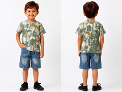 Boys Printed T-Shirt & Denim Shorts Set