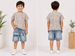 Boys Printed T-Shirt & Denim Shorts Set